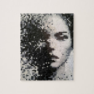 Evaporation Black and White Pixel Art Portrait Jigsaw Puzzle