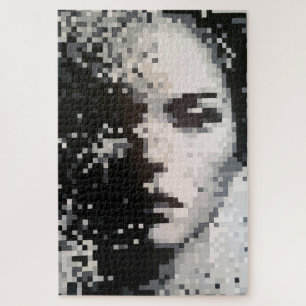 Evaporation Black and White Pixel Art Portrait Jigsaw Puzzle