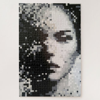 Evaporation Black and White Pixel Art Portrait Jigsaw Puzzle