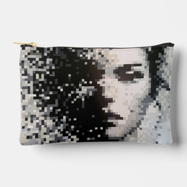 Évaporation Portrait Pixel Art Noir et Blanc Accessory Pouch (Front)