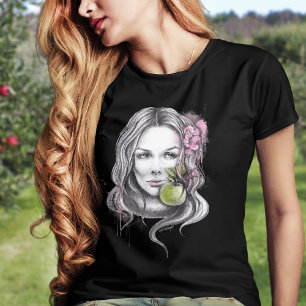 Eve and Apple Woman portrait Snake Drawing art  T-Shirt