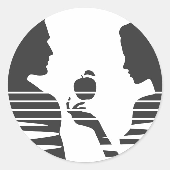 Eve Hands An Apple To Adam, Black Version 1/3 Classic Round Sticker (Front)