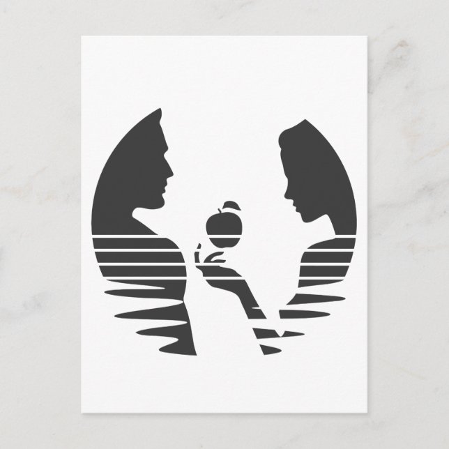 Eve Hands An Apple To Adam, Black Version 1/3 Postcard (Front)