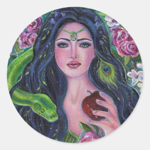 Eve in the garden of Eden python apple by Renee  Classic Round Sticker