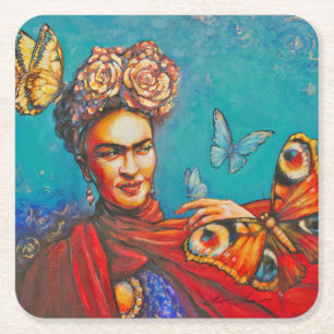 Eve Painted Frida Square Paper Coaster