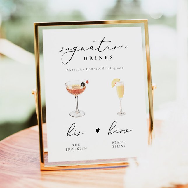 EVELYN Calligraphy Signature Drink Wedding Bar Poster (Creator Uploaded)
