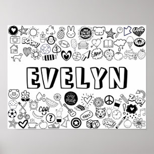 'EVELYN' Colour-it-Yourself Outline Design Poster
