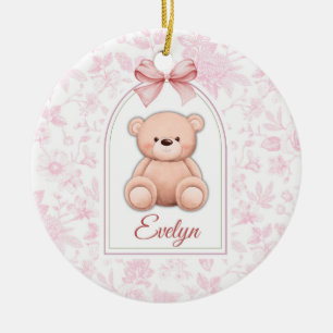 Evelyn   Custom Pink Teddy Bear Nursery Design  Ceramic Tree Decoration