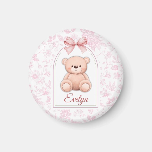 Evelyn | Custom Pink Teddy Bear Nursery Design  Magnet (Front)