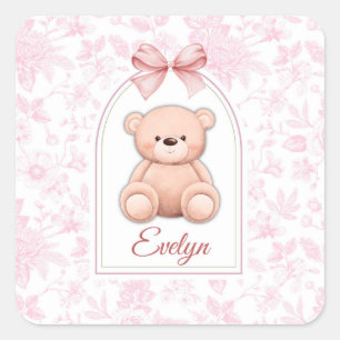 Evelyn   Custom Pink Teddy Bear Nursery Design  Square Sticker