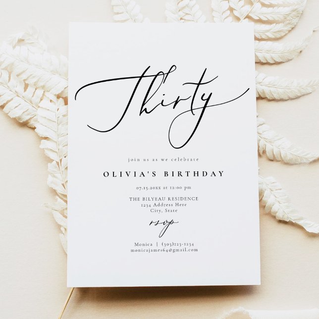 EVELYN Elegant Calligraphy Script 30th Birthday Invitation (Creator Uploaded)