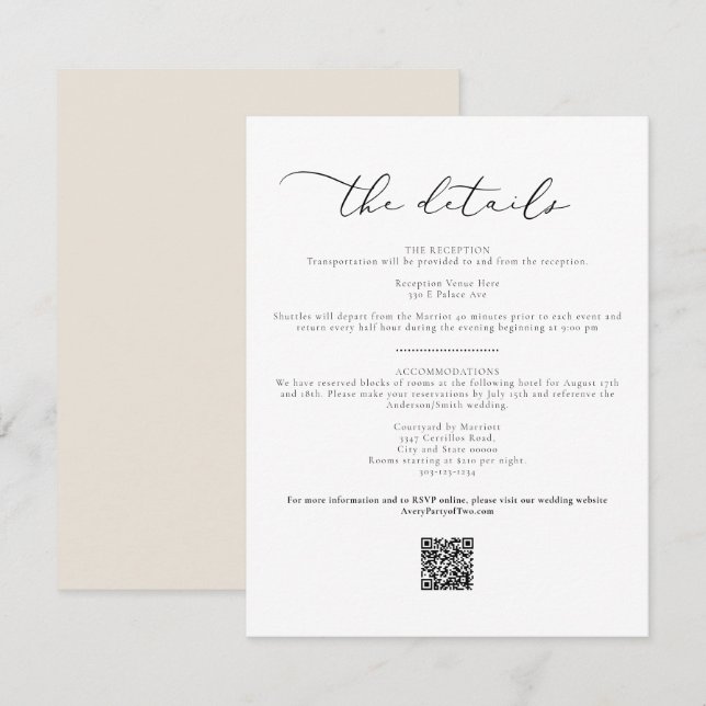 EVELYN Elegant Calligraphy Script Details Card (Front/Back)