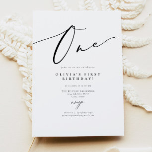 EVELYN Elegant Calligraphy Script First Birthday Invitation