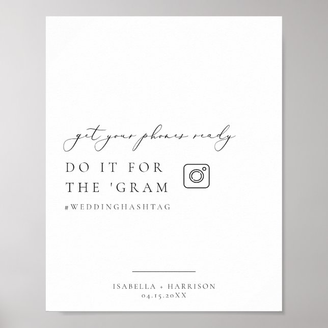 EVELYN Elegant Instagram Hashtag Wedding Sign (Front)