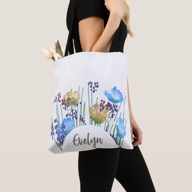 Evelyn Floral Monogram Tote Bag (Close Up)
