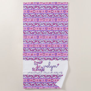 Evelyn name meaning flower heart pink beach towel