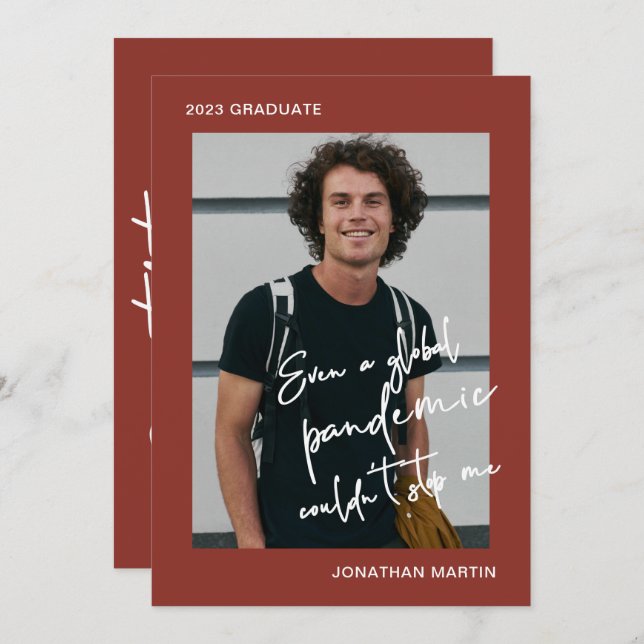 Even a Pandemic One Photo Red Graduation Party Invitation (Front/Back)