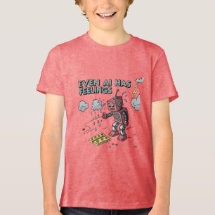 Even AI Has Feelings – Funny Sad Robot Retro Tech  Tri-Blend Shirt