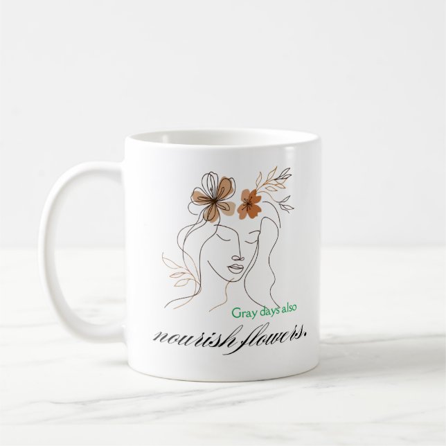 Even gray days bloom – Boho floral art for emotion Coffee Mug (Left)