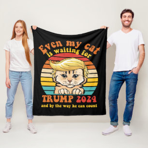 Even My Cat Is Waiting For Trump 2024 Apparel Fleece Blanket