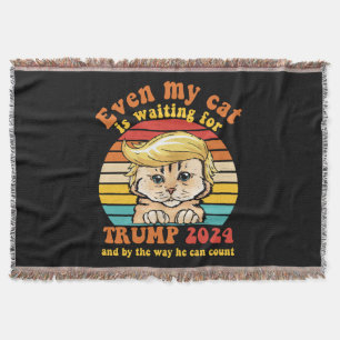 Even My Cat Is Waiting For Trump 2024 Apparel Throw Blanket