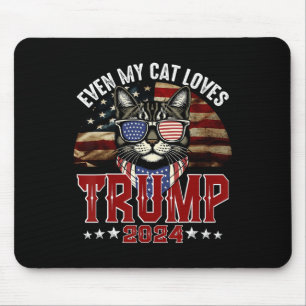 Even My Cat Loves Trump 2024 Usa American Flag 4th Mouse Mat