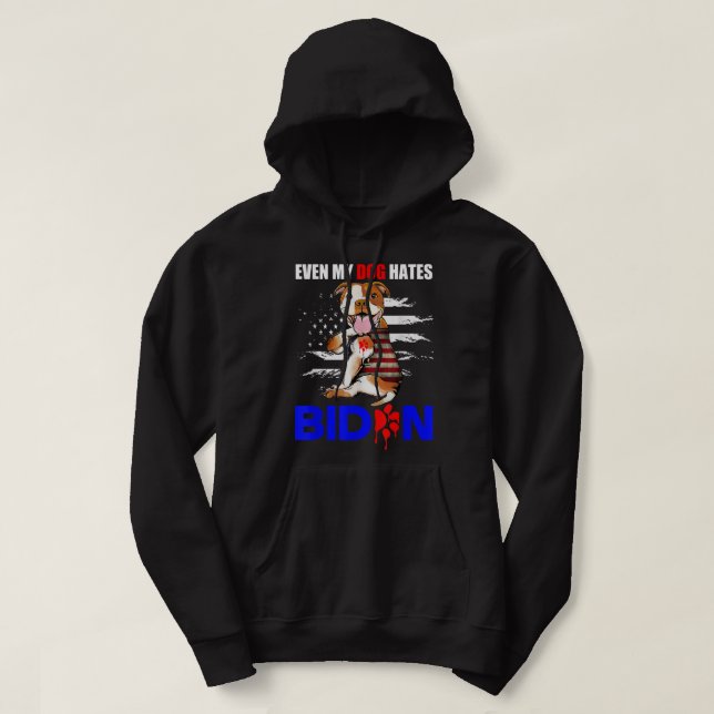 Even My Dog Hates Biden USA Flag Pitbull T-Shirt Hoodie (Design Front)