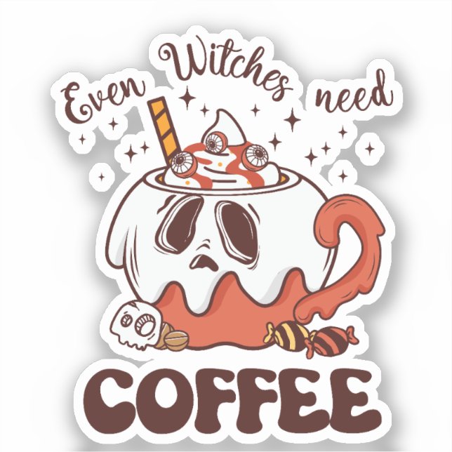 Even Witches Need Coffee – Cute Ghost (Front)