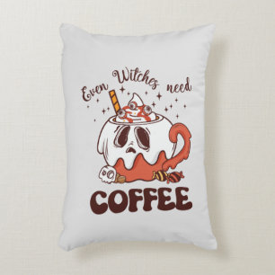 Even Witches Need Coffee – Cute Ghost Decorative Cushion