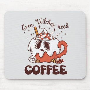 Even Witches Need Coffee – Cute Ghost Mouse Mat
