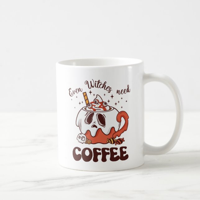 Even Witches Need Coffee – Cute Ghost Mug (Right)