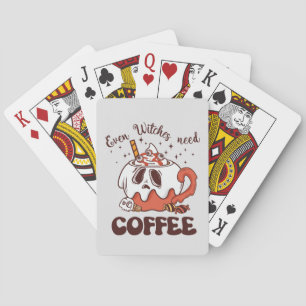Even Witches Need Coffee – Cute Ghost Playing Cards