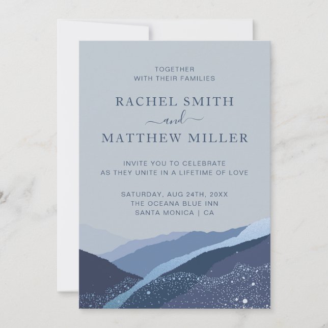 Evenin in the hills mountains bleu blue dusty  inv invitation (Front)