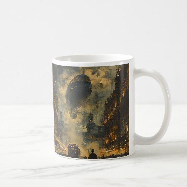 Evening Arrival – A Steampunk Street Scene Coffee Mug (Right)