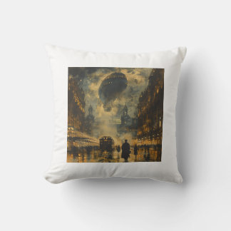Evening Arrival – A Steampunk Street Scene Cushion