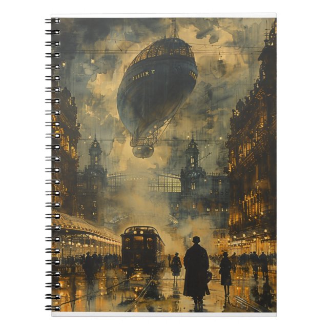 Evening Arrival – A Steampunk Street Scene Notebook (Front)