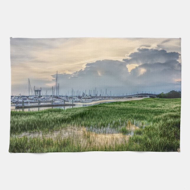 Evening At Charleston Harbour Tea Towel (Horizontal)