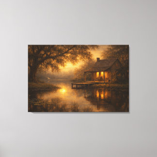 Evening at Ease | Lake Cabin Art | Stretched Canvas Print