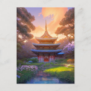 Evening at the Beautiful Japanese Temple Postcard