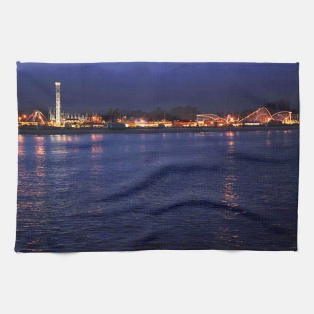 Evening at the Santa Cruz Boardwalk Tea Towel (Horizontal)