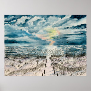 Evening beach sunset art print