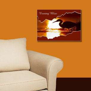 Evening Bliss Heron Fishing Susnset Photo Poster