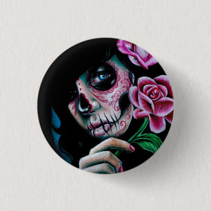 Evening Bloom Sugar Skull Girl 3 Cm Round Badge