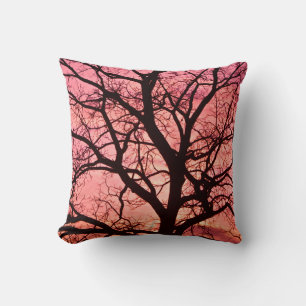Evening Blush Tree Silhouette Cushion