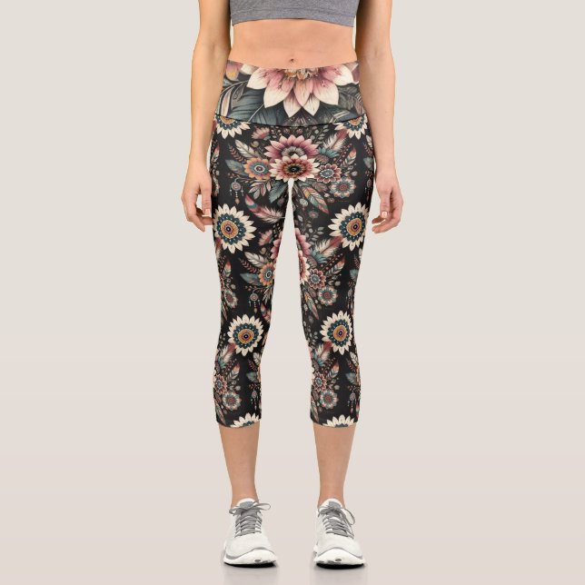 Evening Boho Blooms Capri Leggings (Front)
