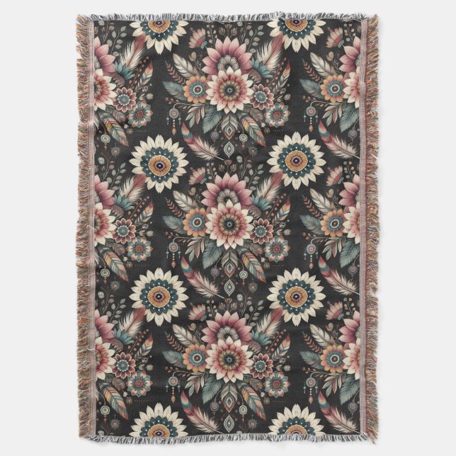 Evening Boho Blooms Throw Blanket (Front Vertical)