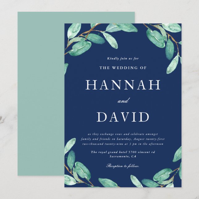 Evening Botanicals | Greenery on White Wedding Invitation (Front/Back)