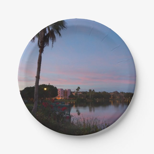 Evening By The Palm Tree Paper Plate (Front)