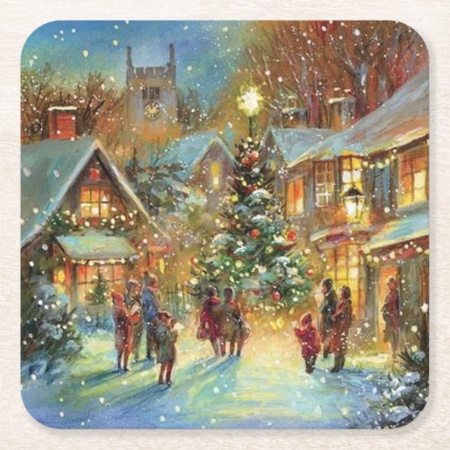 Evening Carol Square Paper Coaster (Front)