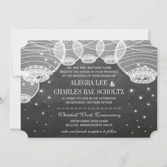 Evening Chalkboard Paper Lantern Under the Stars Invitation (Front)